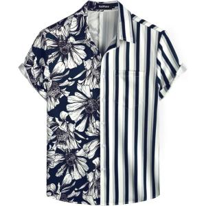 imageVATPAVE Mens Hawaiian Flamingo Shirts Casual Tropical Short Sleeve Button Down Shirt Summer Beach ShirtsNavy Flower