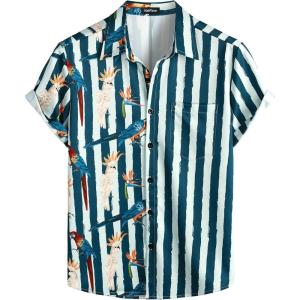 imageVATPAVE Mens Hawaiian Flamingo Shirts Casual Tropical Short Sleeve Button Down Shirt Summer Beach ShirtsNavy Parrot