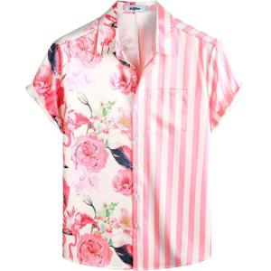 imageVATPAVE Mens Hawaiian Flamingo Shirts Casual Tropical Short Sleeve Button Down Shirt Summer Beach ShirtsPink