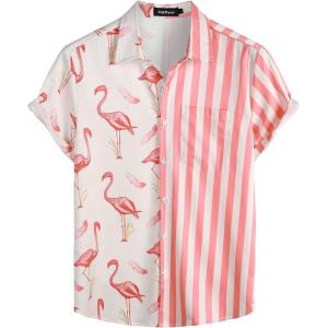 imageVATPAVE Mens Hawaiian Flamingo Shirts Casual Tropical Short Sleeve Button Down Shirt Summer Beach ShirtsPink Flamingo