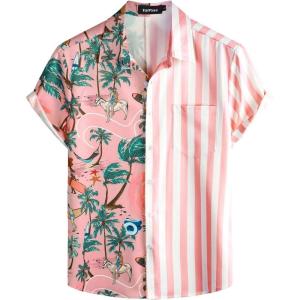 imageVATPAVE Mens Hawaiian Flamingo Shirts Casual Tropical Short Sleeve Button Down Shirt Summer Beach ShirtsPink Island