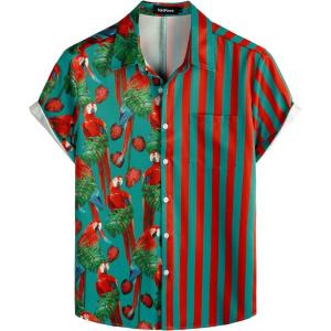 imageVATPAVE Mens Hawaiian Flamingo Shirts Casual Tropical Short Sleeve Button Down Shirt Summer Beach ShirtsRed Parrot