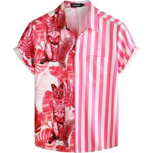 imageVATPAVE Mens Hawaiian Flamingo Shirts Casual Tropical Short Sleeve Button Down Shirt Summer Beach ShirtsRosered Cat