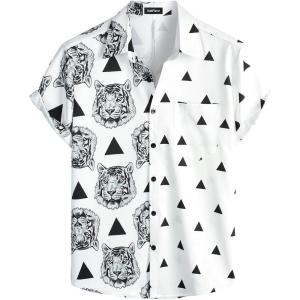 imageVATPAVE Mens Hawaiian Flamingo Shirts Casual Tropical Short Sleeve Button Down Shirt Summer Beach ShirtsTiger Head