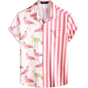imageVATPAVE Mens Hawaiian Flamingo Shirts Casual Tropical Short Sleeve Button Down Shirt Summer Beach ShirtsYellowpink Flamingo