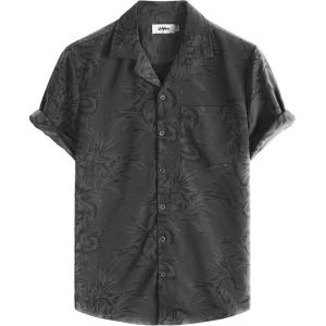 imageVATPAVE Mens Hawaiian Floral Jacquard Shirts Casual Button Down Short Sleeve Summer Shirts with PocketDark Gray