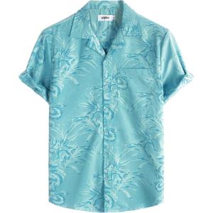 imageVATPAVE Mens Hawaiian Floral Jacquard Shirts Casual Button Down Short Sleeve Summer Shirts with PocketWater Green