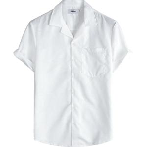 imageVATPAVE Mens Hawaiian Floral Jacquard Shirts Casual Button Down Short Sleeve Summer Shirts with PocketWhite