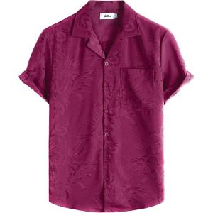 imageVATPAVE Mens Hawaiian Floral Jacquard Shirts Casual Button Down Short Sleeve Summer Shirts with PocketWinered