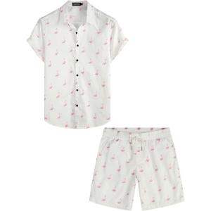 imageVATPAVE Mens Hawaiian Shirts Button Down Short Sleeve Beach Shirts Suits Summer Casual Aloha OutfitsWhite Flamingo