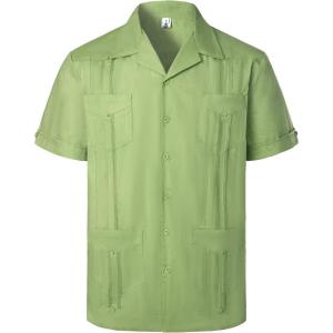 imageVATPAVE Mens Linen Cuban Guayabera Shirts Casual Button Down Short Sleeve Summer ShirtsArmy Green