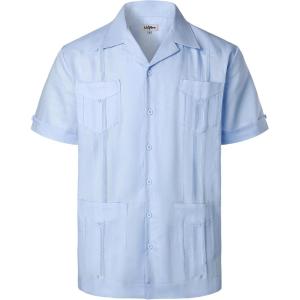 imageVATPAVE Mens Linen Cuban Guayabera Shirts Casual Button Down Short Sleeve Summer ShirtsLight Blue