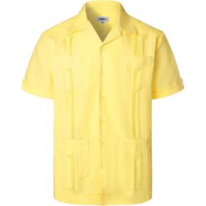 imageVATPAVE Mens Linen Cuban Guayabera Shirts Casual Button Down Short Sleeve Summer ShirtsLight Yellow