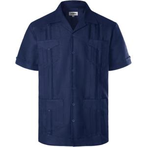 imageVATPAVE Mens Linen Cuban Guayabera Shirts Casual Button Down Short Sleeve Summer ShirtsNavy