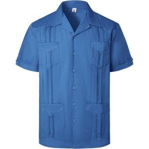 imageVATPAVE Mens Linen Cuban Guayabera Shirts Casual Button Down Short Sleeve Summer ShirtsRoyalblue