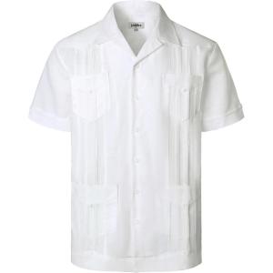 imageVATPAVE Mens Linen Cuban Guayabera Shirts Casual Button Down Short Sleeve Summer ShirtsWhite