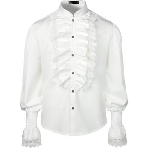 imageVATPAVE Mens Ruffle Pirate Shirts Medieval Renaissance Cosplay Costume Steampunk Victorian TopsCreamywhite
