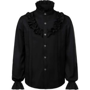 imageVATPAVE Mens Ruffle Pirate Shirts Medieval Renaissance Cosplay Costume Steampunk Victorian TopsDark Black