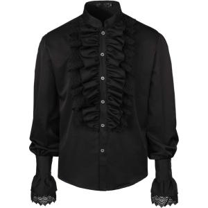 imageVATPAVE Mens Ruffle Pirate Shirts Medieval Renaissance Cosplay Costume Steampunk Victorian TopsLight Black