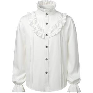 imageVATPAVE Mens Ruffle Pirate Shirts Medieval Renaissance Cosplay Costume Steampunk Victorian TopsOffwhite