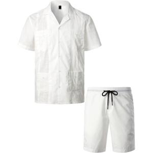 imageVATPAVE Mens Short Sleeve Button Down Cuban Guayabera Shirts Casual Suits