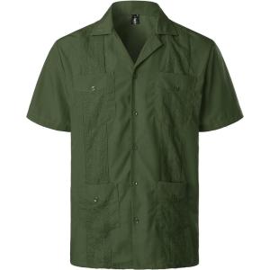 imageVATPAVE Mens Short Sleeve Button Down Cuban Guayabera ShirtsArmy Green