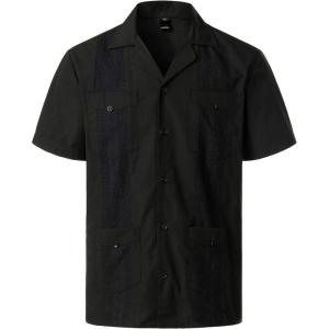 imageVATPAVE Mens Short Sleeve Button Down Cuban Guayabera ShirtsBlack