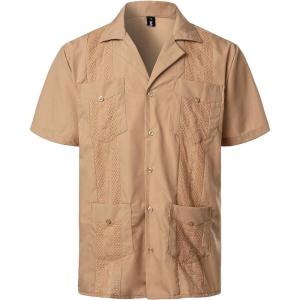 imageVATPAVE Mens Short Sleeve Button Down Cuban Guayabera ShirtsBrown