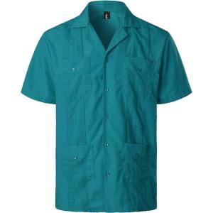 imageVATPAVE Mens Short Sleeve Button Down Cuban Guayabera ShirtsDark Blue