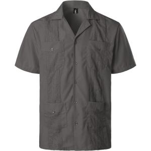 imageVATPAVE Mens Short Sleeve Button Down Cuban Guayabera ShirtsDark Gray