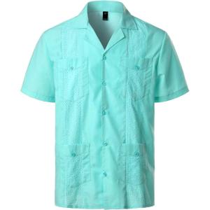 imageVATPAVE Mens Short Sleeve Button Down Cuban Guayabera ShirtsGreen