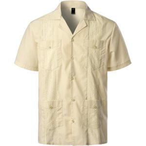 imageVATPAVE Mens Short Sleeve Button Down Cuban Guayabera ShirtsKhaki