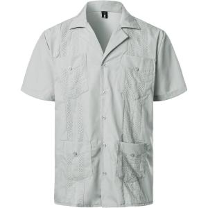 imageVATPAVE Mens Short Sleeve Button Down Cuban Guayabera ShirtsLight Gray