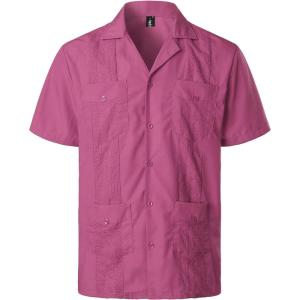 imageVATPAVE Mens Short Sleeve Button Down Cuban Guayabera ShirtsLight Purple