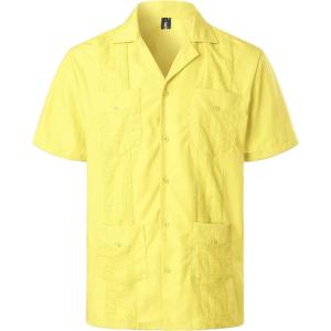 imageVATPAVE Mens Short Sleeve Button Down Cuban Guayabera ShirtsLight Yellow