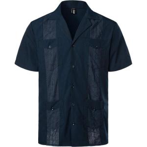 imageVATPAVE Mens Short Sleeve Button Down Cuban Guayabera ShirtsNavy