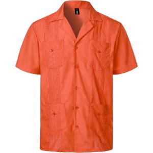 imageVATPAVE Mens Short Sleeve Button Down Cuban Guayabera ShirtsOrange