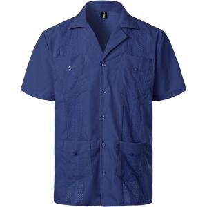 imageVATPAVE Mens Short Sleeve Button Down Cuban Guayabera ShirtsRoyalblue