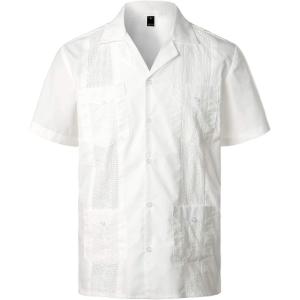 imageVATPAVE Mens Short Sleeve Button Down Cuban Guayabera ShirtsWhite