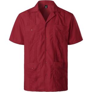 imageVATPAVE Mens Short Sleeve Button Down Cuban Guayabera ShirtsWinered