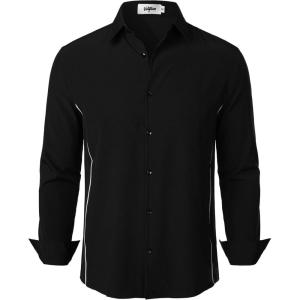 imageVATPAVE Mens Stretch Dress Shirts  Business Formal Long Sleeve Slim Fit Button Down Wedding Prom ShirtsBlack