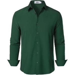 imageVATPAVE Mens Stretch Dress Shirts  Business Formal Long Sleeve Slim Fit Button Down Wedding Prom ShirtsBlack Green