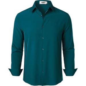 imageVATPAVE Mens Stretch Dress Shirts  Business Formal Long Sleeve Slim Fit Button Down Wedding Prom ShirtsDark Green
