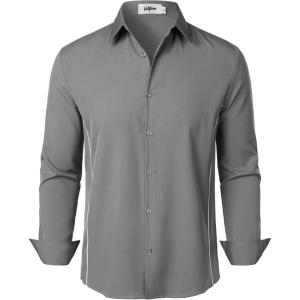 imageVATPAVE Mens Stretch Dress Shirts  Business Formal Long Sleeve Slim Fit Button Down Wedding Prom ShirtsGray