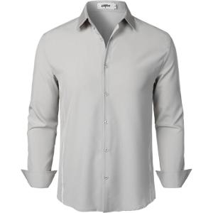 imageVATPAVE Mens Stretch Dress Shirts  Business Formal Long Sleeve Slim Fit Button Down Wedding Prom ShirtsLight Gray