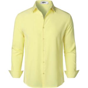 imageVATPAVE Mens Stretch Dress Shirts  Business Formal Long Sleeve Slim Fit Button Down Wedding Prom ShirtsLight Yellow