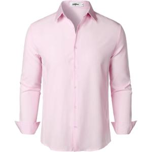 imageVATPAVE Mens Stretch Dress Shirts  Business Formal Long Sleeve Slim Fit Button Down Wedding Prom ShirtsPink