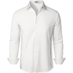 imageVATPAVE Mens Stretch Dress Shirts  Business Formal Long Sleeve Slim Fit Button Down Wedding Prom ShirtsWhite