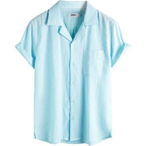 imageVATPAVE Mens Striped Summer Shirt Casual Button Down Short Sleeve Beach Shirts Cotton Linen Shirts for MenAqua Green