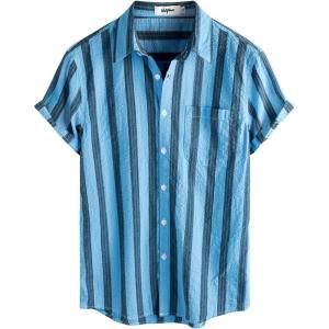 imageVATPAVE Mens Striped Summer Shirt Casual Button Down Short Sleeve Beach Shirts Cotton Linen Shirts for MenAquablue Black